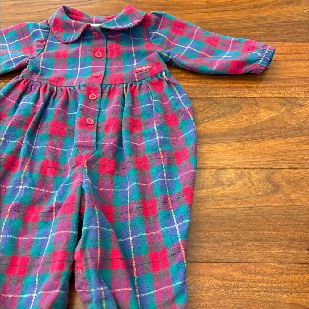 Osh Kosh B’Gosh Baby B’Gosh vintage pink/purple/teal plaid long sleeve jumpsuit